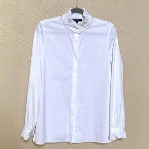 Lafayette 148 white kelly italian stretch cotton ruffled trim Blouse…